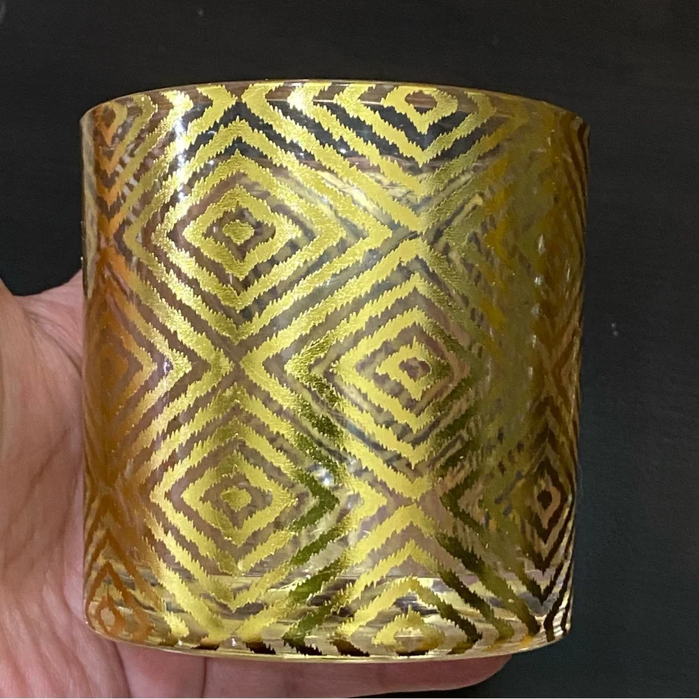 Pair of Jonathan Adler For PartyLite Gold Safari Chic Ikat Votive Candle Holder